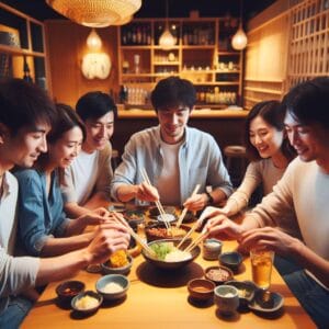 group of people sharing food